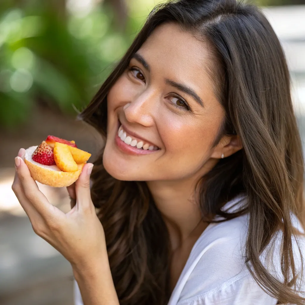 Samantha Lee holding a healthy snack